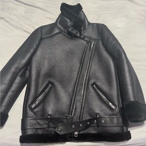 Zara Black Faux leather Coat